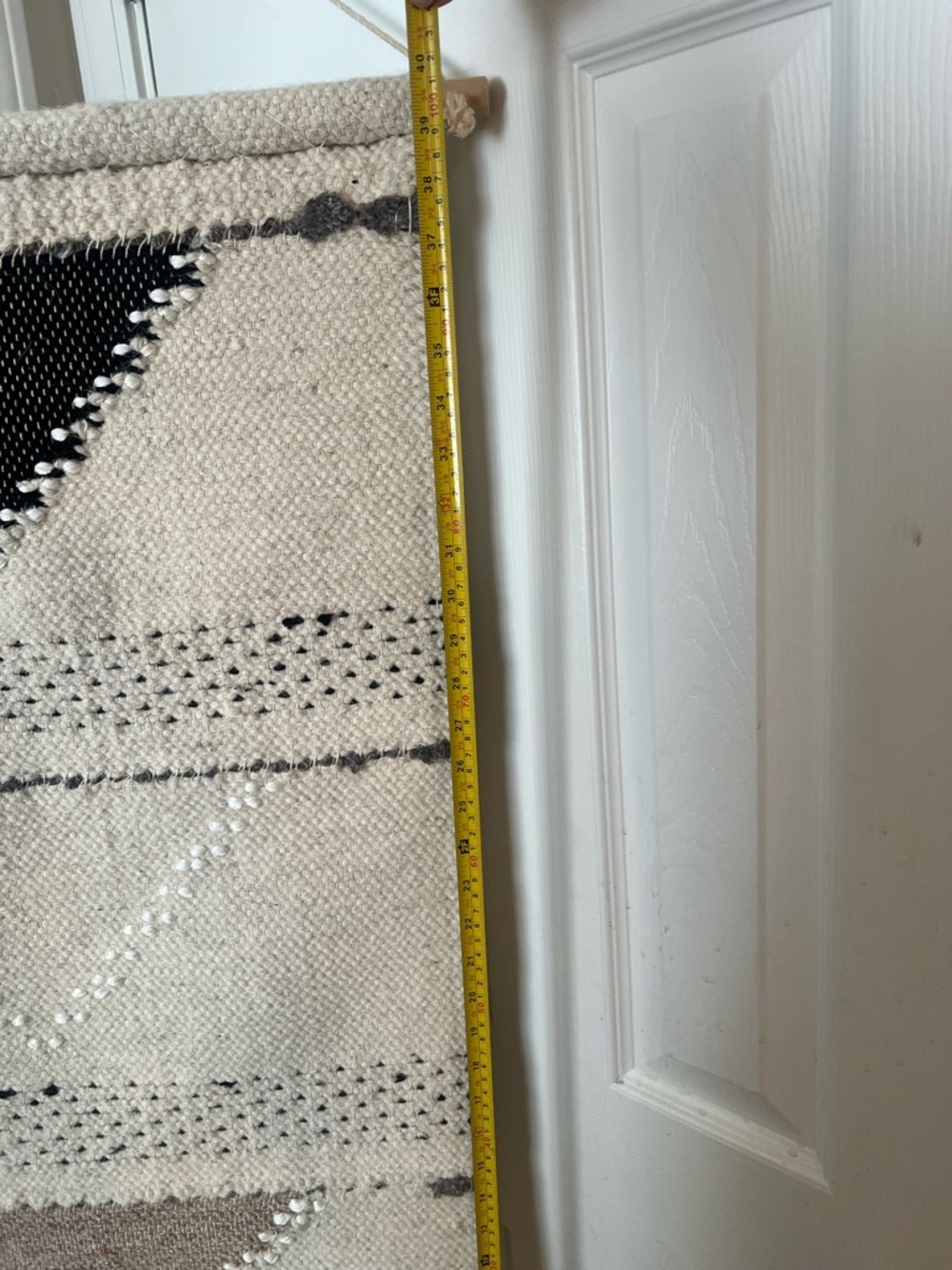 Large Handwoven Cream and Black Wall Hanging Tapestry - Brand wool wall art - Picture 8 of 10